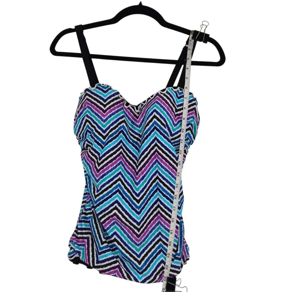 Profile by Gottex Tankini Top Women 34E Blue Purple Chevron Scalloped Vacation